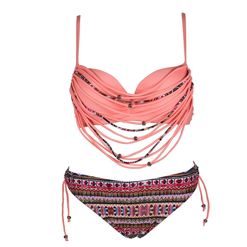 Brazilian Bikini Fringe Tassel Two Pieces Vintage Swimwear Bandage Women Bathing Suit Beach Retro Swimsuit Halter Biquini-Dollar Bargains Online Shopping Australia