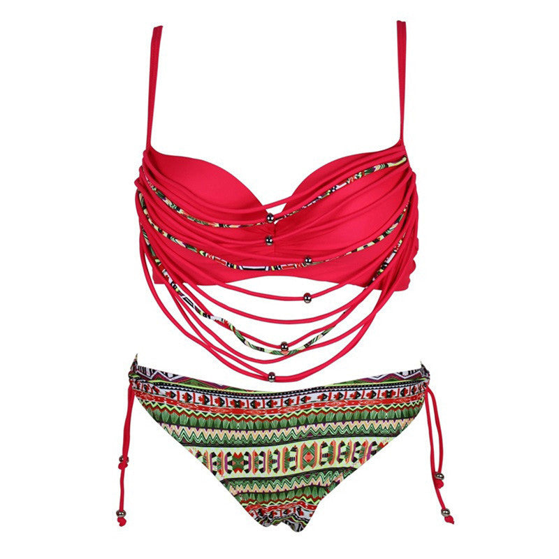 Brazilian Bikini Fringe Tassel Two Pieces Vintage Swimwear Bandage Women Bathing Suit Beach Retro Swimsuit Halter Biquini-Dollar Bargains Online Shopping Australia