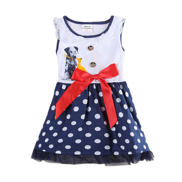A-line dress children clothes summer cotton shortless printed cute cartoon with red bow girl dress nova kids 2015 - CelebritystyleFashion.com.au online clothing shop australia