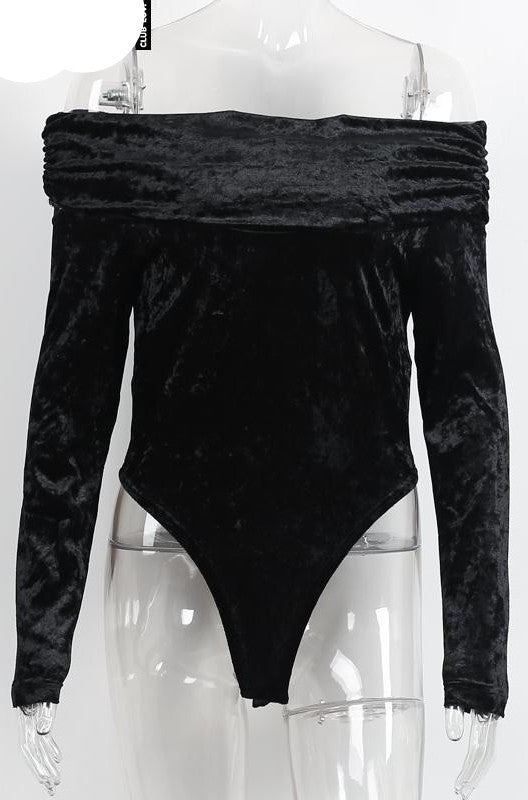 Glamaker Autumn winter white velvet off shoulder bodysuit Long sleeve party women jumpsuit romper Black fashion leotard-Dollar Bargains Online Shopping Australia
