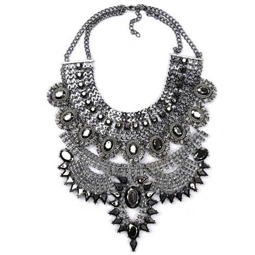 Fashion Women Necklace Pendant Collier Femme Bib Statement Collar Vintage Choker Big Chunky Black Maxi Silver Crystal - CelebritystyleFashion.com.au online clothing shop australia