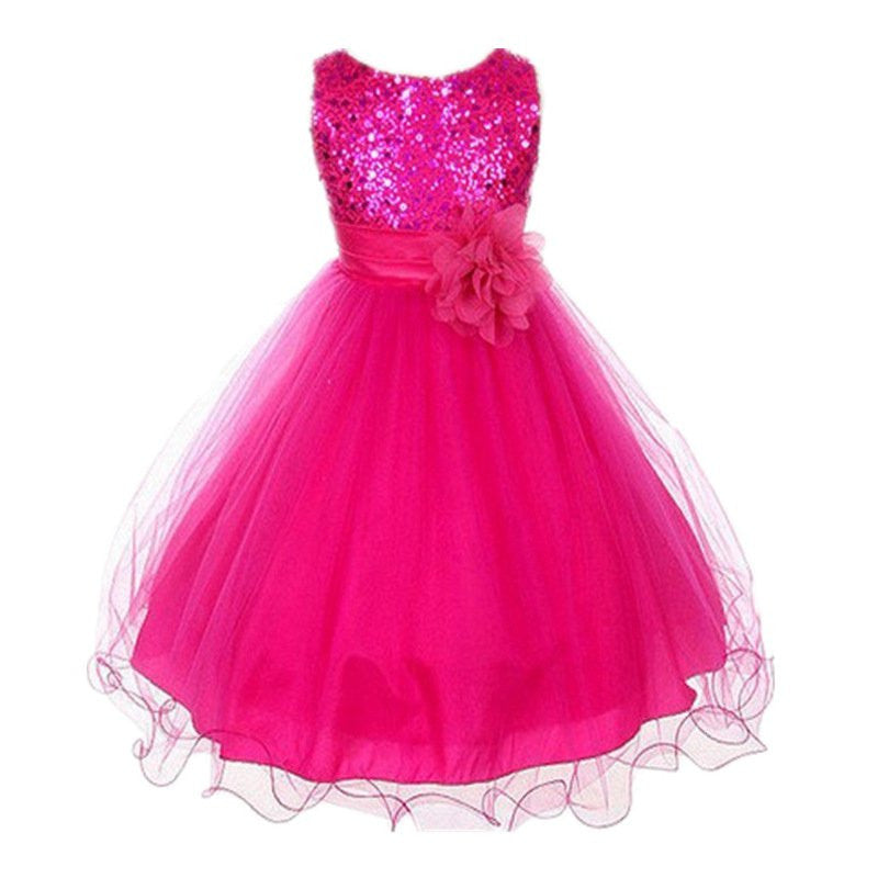 Summer Baby Dresses Girls Sequin Flower Bowknot Birthday Wedding Party Tutu Dress Girl Vestido S1 LE3 - CelebritystyleFashion.com.au online clothing shop australia