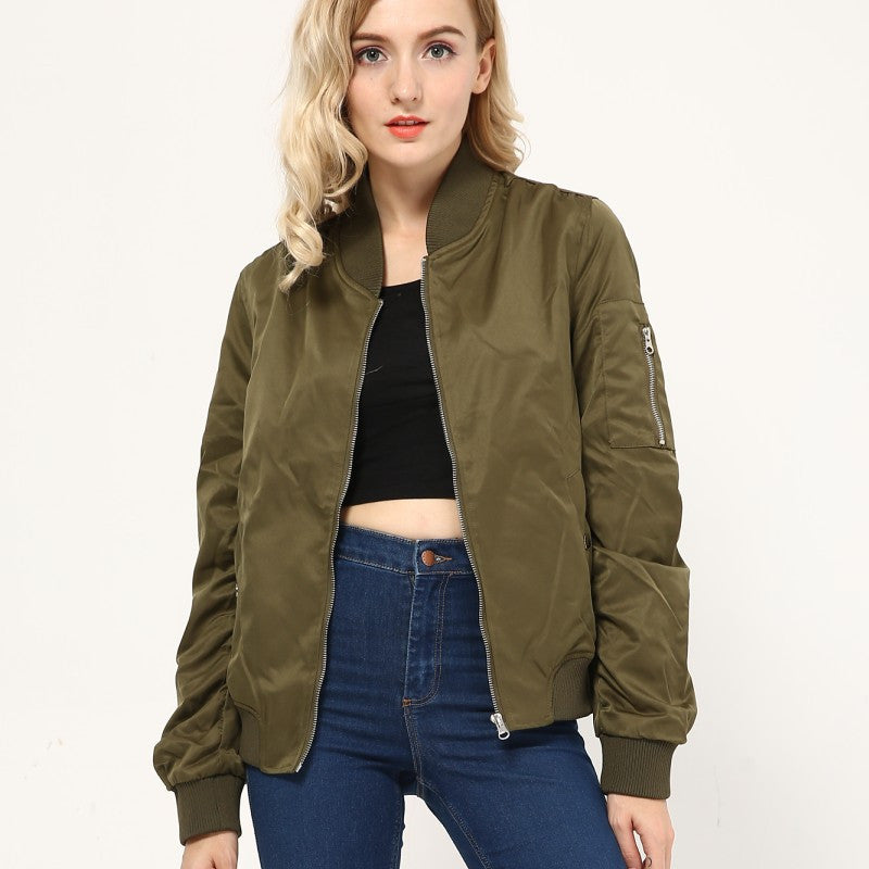 Solid Zipper Jacket Coat Quality Lady Biker Bomber Jacket Women Outwear 3 Colors S/M/L Sizes Women Cloths chaquetas mujer-Dollar Bargains Online Shopping Australia