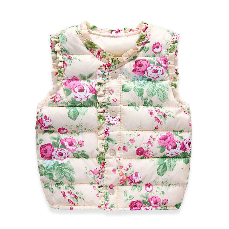 New Winter Children Vest Floral Printed Girls Waistcoat 2-7 Years Kids Warm Down Coat Children Clothing Baby Girl Vest Outerwear - CelebritystyleFashion.com.au online clothing shop australia