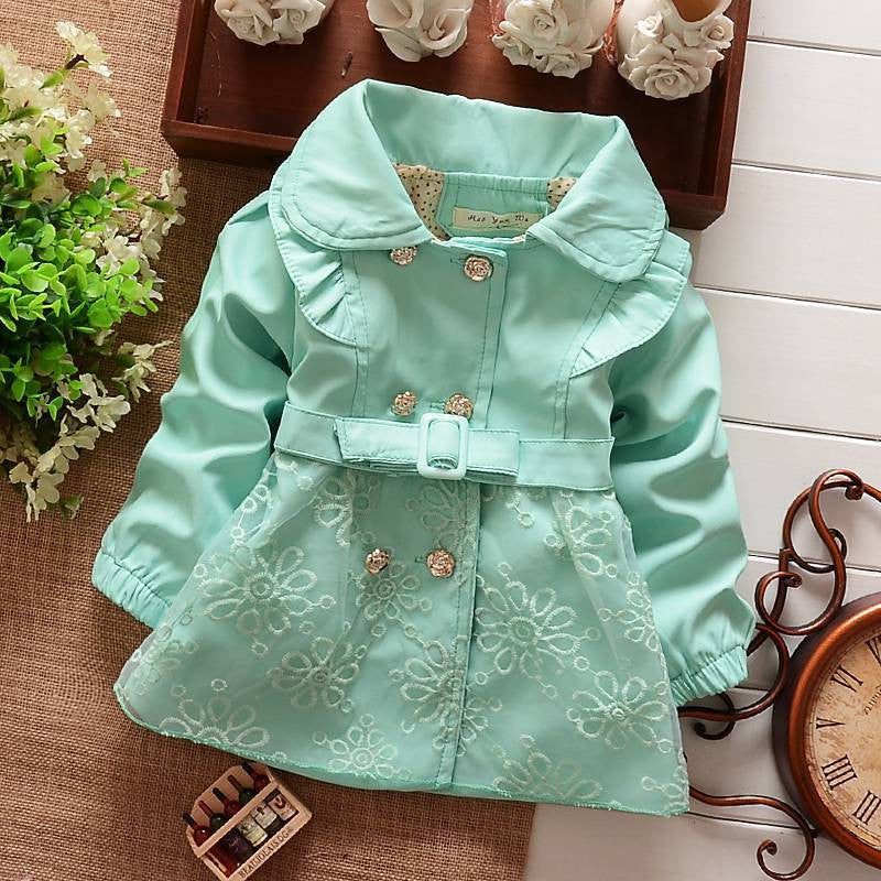 Girls Double Breasted Cardigan Infant baby kids Lace Coat Children Outwear Coats Belt Trench S1309 - CelebritystyleFashion.com.au online clothing shop australia