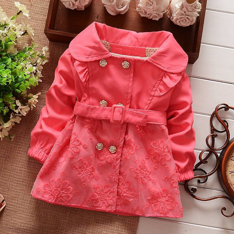 Girls Double Breasted Cardigan Infant baby kids Lace Coat Children Outwear Coats Belt Trench S1309 - CelebritystyleFashion.com.au online clothing shop australia