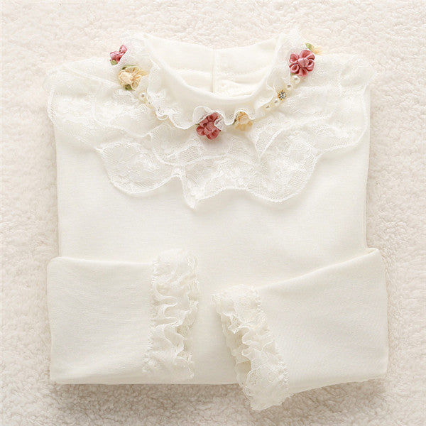 Fashion Children kids girls blouses Baby girls long sleeved school lace white shirts tops&tees TD014 - CelebritystyleFashion.com.au online clothing shop australia