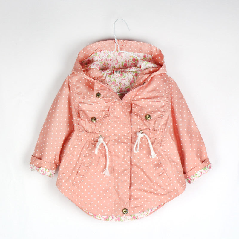 Spring Autumn Hooded Kids Jackets Long Sleeve Polka Dot Print Fashion Girls Windbreaker Coat Casual Waist Girls Jackets - CelebritystyleFashion.com.au online clothing shop australia
