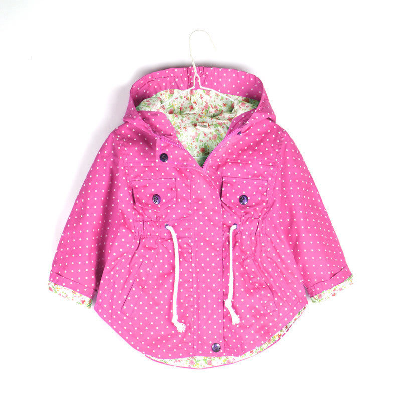 Spring Autumn Hooded Kids Jackets Long Sleeve Polka Dot Print Fashion Girls Windbreaker Coat Casual Waist Girls Jackets - CelebritystyleFashion.com.au online clothing shop australia