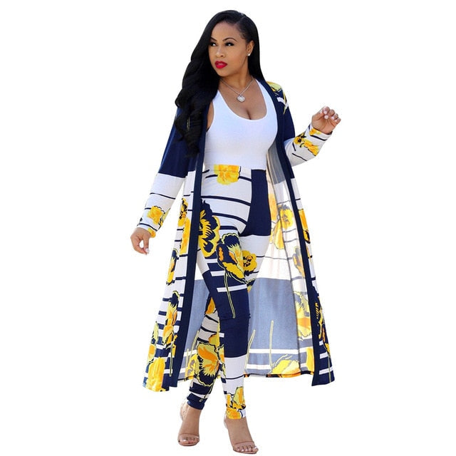 Women print long sleeve cardigan pants summer two piece set long cardigan pants 2 piece set summer women's suits loose sexy-Dollar Bargains Online Shopping Australia