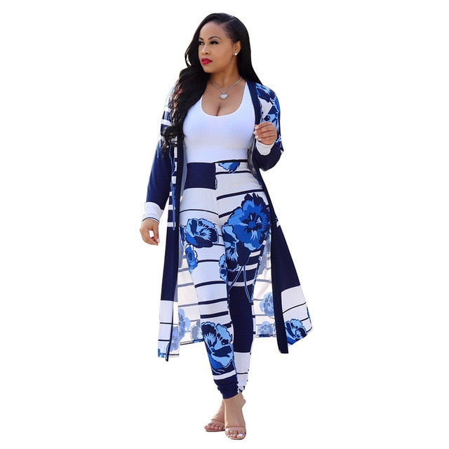 Women print long sleeve cardigan pants summer two piece set long cardigan pants 2 piece set summer women's suits loose sexy-Dollar Bargains Online Shopping Australia