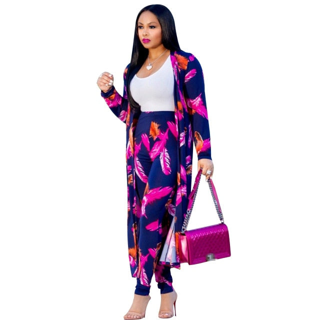 Women print long sleeve cardigan pants summer two piece set long cardigan pants 2 piece set summer women's suits loose sexy-Dollar Bargains Online Shopping Australia