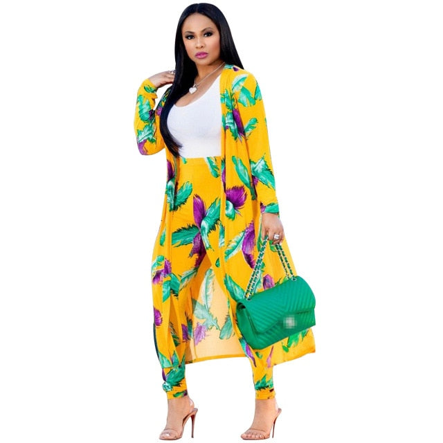 Women print long sleeve cardigan pants summer two piece set long cardigan pants 2 piece set summer women's suits loose sexy-Dollar Bargains Online Shopping Australia