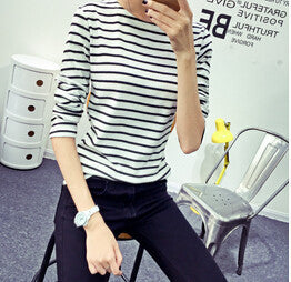 Spring Harajuku Women Striped Pirnt T Shirt Tops Casual Slim Style Long Sleeve Bottoming Shirt Pullovers Plus Size M-XXL-Dollar Bargains Online Shopping Australia