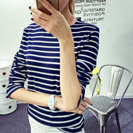 Spring Harajuku Women Striped Pirnt T Shirt Tops Casual Slim Style Long Sleeve Bottoming Shirt Pullovers Plus Size M-XXL-Dollar Bargains Online Shopping Australia