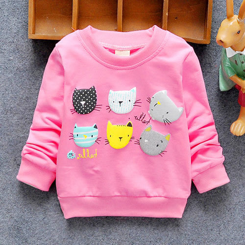 Arrival Baby Girls Sweatshirts Winter Spring Autumn sweater cartoon 6 Cats long sleeve T-shirt Character kids clothes-Dollar Bargains Online Shopping Australia