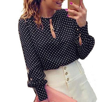 Long Sleeve Slit Open Women Blouse Polka Dots Shirt Top Chiffon Hollow Sexy Casual Shirt Plus Size Women Tops Blusas bluse-Dollar Bargains Online Shopping Australia