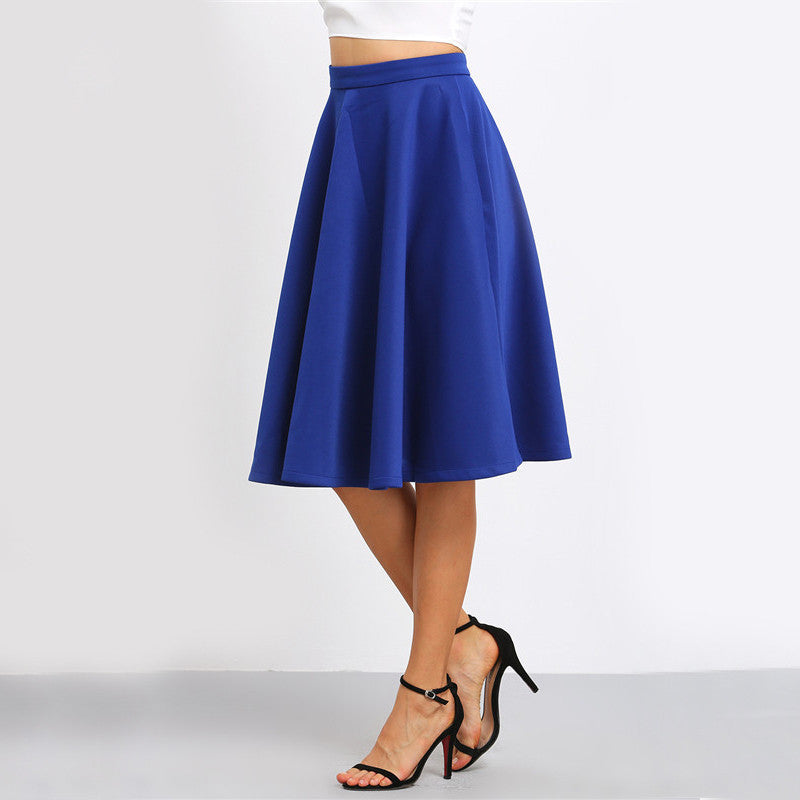 Fashion Women's European Style Famous High Waist Pockets Flare Pleated Spring Latest Vintage A Line Midi Skirt-Dollar Bargains Online Shopping Australia