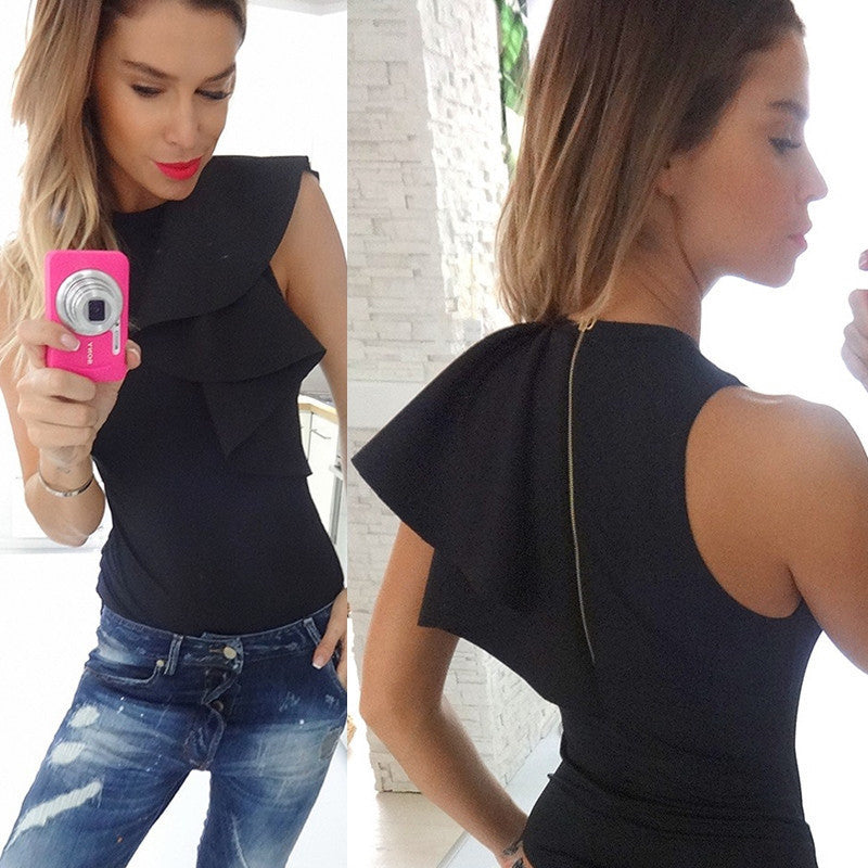 Fashion bodycon elegant Sexy Bodysuit Sexy Petal Sleeve Rompers Womens Jumpsuit White & Black elegant short jumpsuit-Dollar Bargains Online Shopping Australia