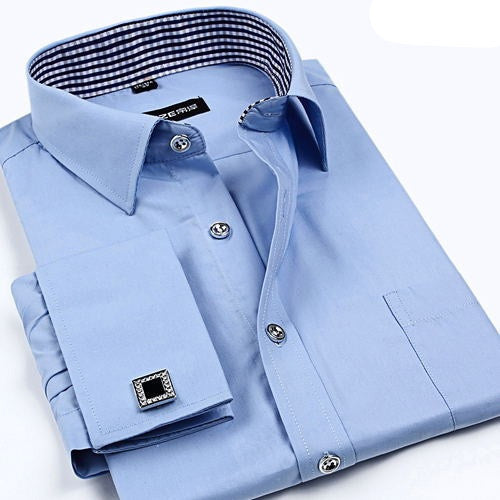 Striped Shirt Men New Mens Dress Shirt French Cuff Tailored Slim Fit Free Long Sleeve Shirt For Cufflinks Camisa - CelebritystyleFashion.com.au online clothing shop australia