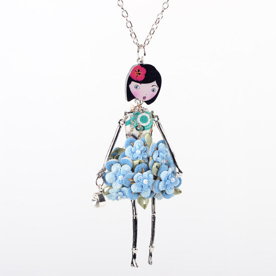 Bonsny doll Necklace Dress Trendy Long Chain New Acrylic Alloy For Girl Women Red Flower Figure Fashion Jewelry Accessories - CelebritystyleFashion.com.au online clothing shop australia