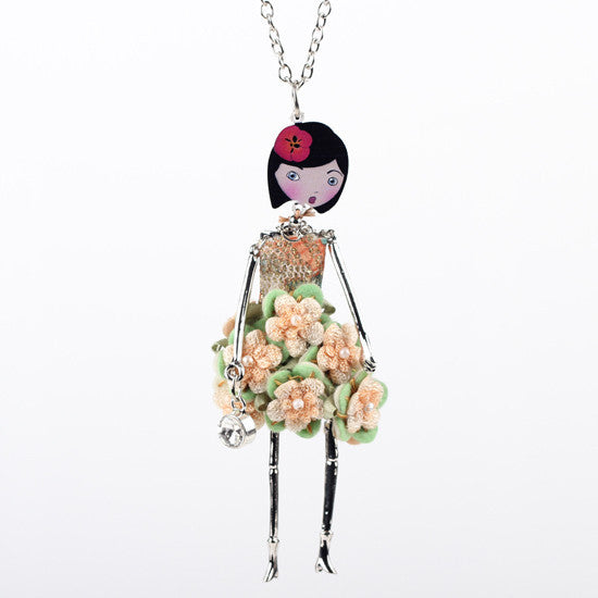 Bonsny doll Necklace Dress Trendy Long Chain New Acrylic Alloy For Girl Women Red Flower Figure Fashion Jewelry Accessories - CelebritystyleFashion.com.au online clothing shop australia