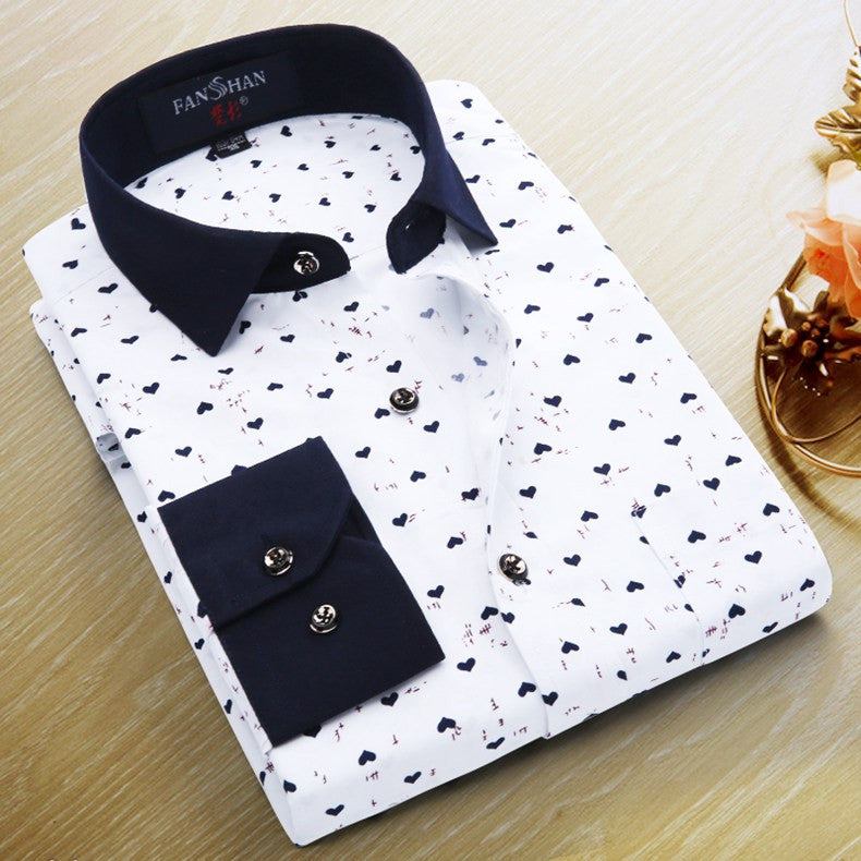 New Spring Men Casual Shirts Fashion Long Sleeve Brand Printed Button-Up Formal Business Polka Dot Floral Men Dress Shirt - CelebritystyleFashion.com.au online clothing shop australia