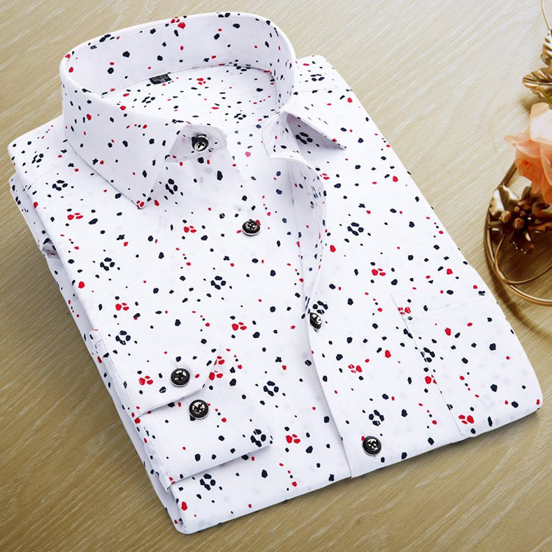 New Spring Men Casual Shirts Fashion Long Sleeve Brand Printed Button-Up Formal Business Polka Dot Floral Men Dress Shirt - CelebritystyleFashion.com.au online clothing shop australia