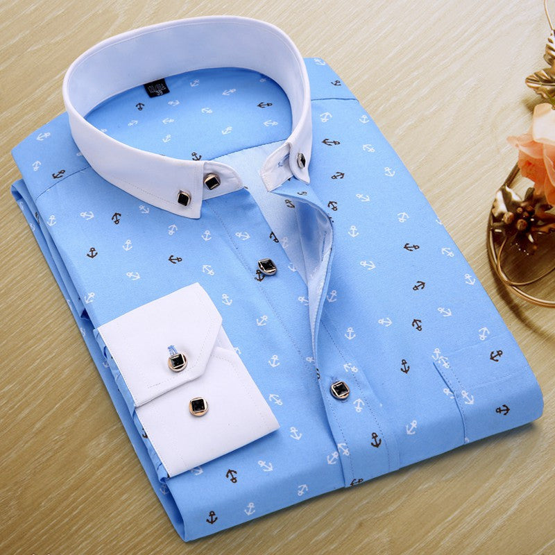 New Spring Men Casual Shirts Fashion Long Sleeve Brand Printed Button-Up Formal Business Polka Dot Floral Men Dress Shirt - CelebritystyleFashion.com.au online clothing shop australia