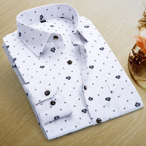 New Spring Men Casual Shirts Fashion Long Sleeve Brand Printed Button-Up Formal Business Polka Dot Floral Men Dress Shirt - CelebritystyleFashion.com.au online clothing shop australia