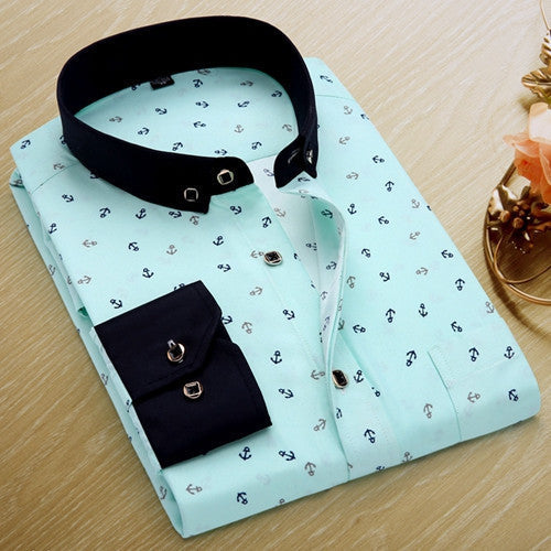 New Spring Men Casual Shirts Fashion Long Sleeve Brand Printed Button-Up Formal Business Polka Dot Floral Men Dress Shirt - CelebritystyleFashion.com.au online clothing shop australia