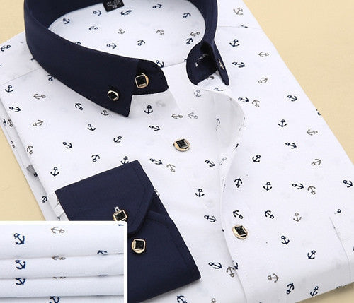 New Spring Men Casual Shirts Fashion Long Sleeve Brand Printed Button-Up Formal Business Polka Dot Floral Men Dress Shirt - CelebritystyleFashion.com.au online clothing shop australia