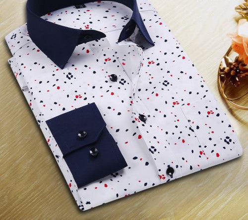 New Spring Men Casual Shirts Fashion Long Sleeve Brand Printed Button-Up Formal Business Polka Dot Floral Men Dress Shirt - CelebritystyleFashion.com.au online clothing shop australia