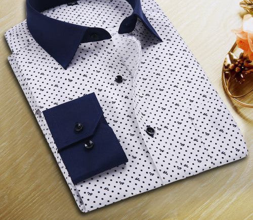 New Spring Men Casual Shirts Fashion Long Sleeve Brand Printed Button-Up Formal Business Polka Dot Floral Men Dress Shirt - CelebritystyleFashion.com.au online clothing shop australia