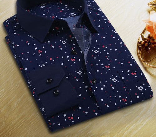 New Spring Men Casual Shirts Fashion Long Sleeve Brand Printed Button-Up Formal Business Polka Dot Floral Men Dress Shirt - CelebritystyleFashion.com.au online clothing shop australia