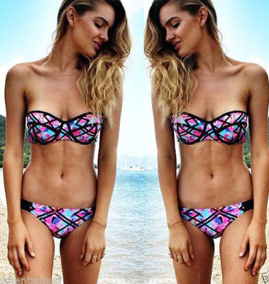 Sexy bikini push up swimsuit women swimwear strapless bikini print swim suit beach wear maillot de bain push up top - CelebritystyleFashion.com.au online clothing shop australia