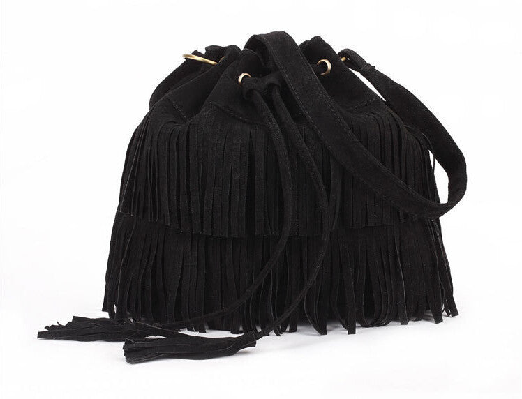 Women Suede Drawstring Bucket Bag Women vintage Handbag Faux Fringe Tassel Shoulder bags lady Messenger Bag WHC7521-Dollar Bargains Online Shopping Australia