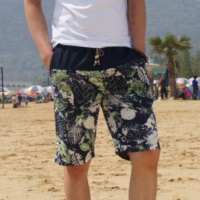 Men's linen shorts personality ethnic style color stitching summer new leisure wild men loose floral beach shorts M-5XL - CelebritystyleFashion.com.au online clothing shop australia