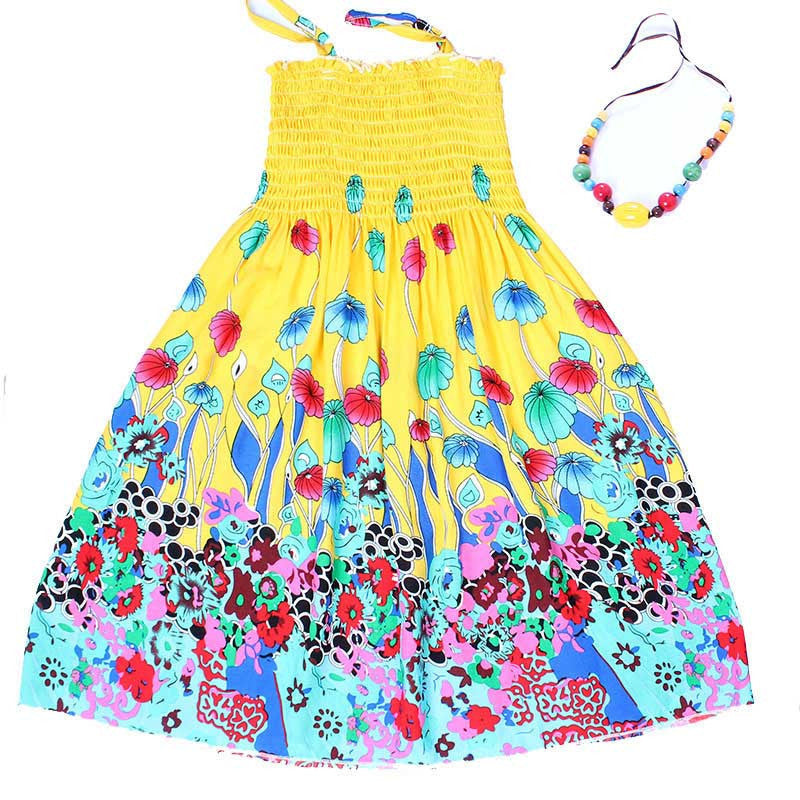 Summer kids clothing girls New 2-11Y children beach dresses for girls fashion bohemian style girls dresses free necklace - CelebritystyleFashion.com.au online clothing shop australia