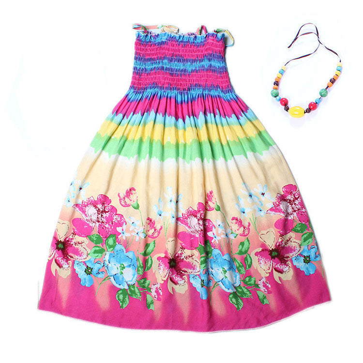 Summer kids clothing girls New 2-11Y children beach dresses for girls fashion bohemian style girls dresses free necklace - CelebritystyleFashion.com.au online clothing shop australia