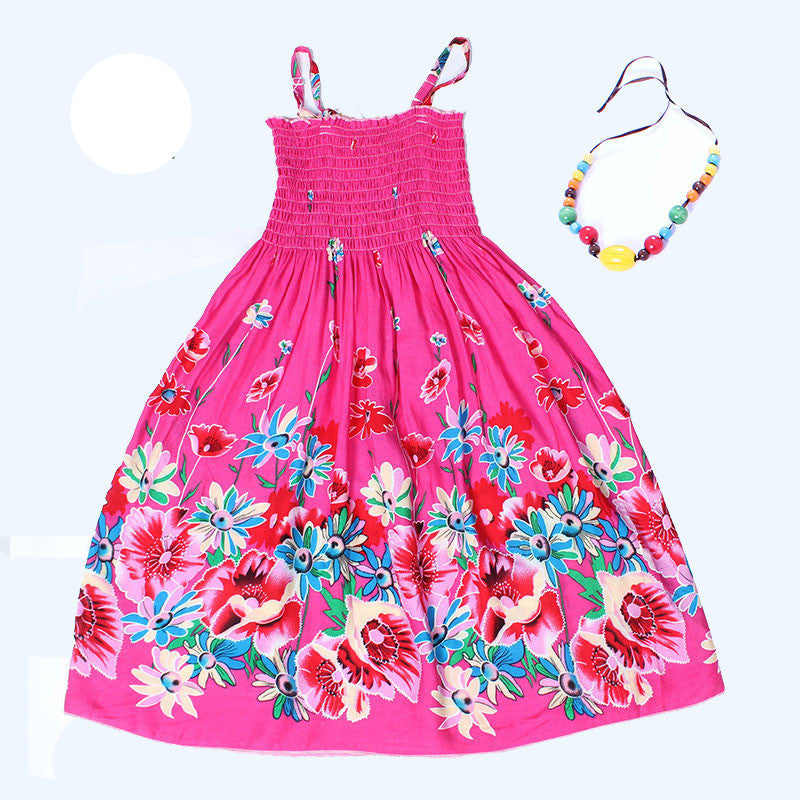 Summer kids clothing girls New 2-11Y children beach dresses for girls fashion bohemian style girls dresses free necklace - CelebritystyleFashion.com.au online clothing shop australia