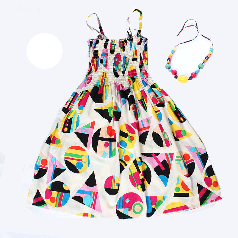 Summer kids clothing girls New 2-11Y children beach dresses for girls fashion bohemian style girls dresses free necklace - CelebritystyleFashion.com.au online clothing shop australia