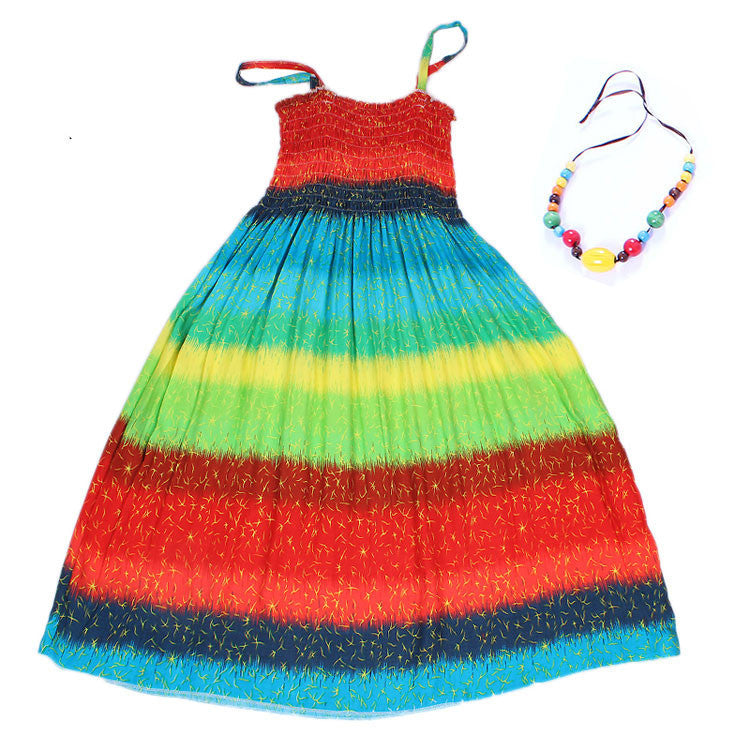 Summer kids clothing girls New 2-11Y children beach dresses for girls fashion bohemian style girls dresses free necklace - CelebritystyleFashion.com.au online clothing shop australia