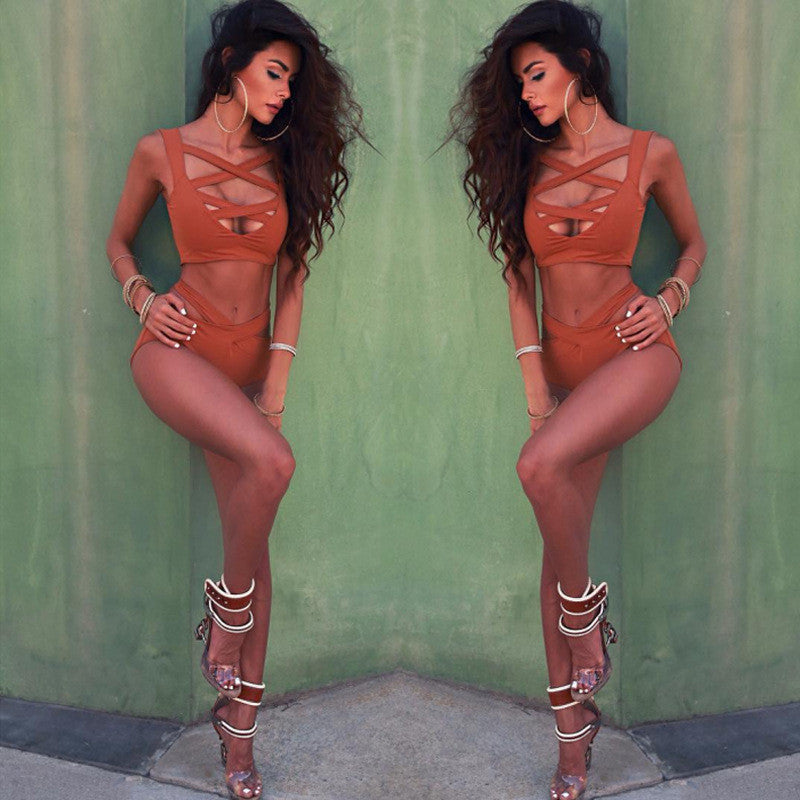 Sexy Plus Size 2XL Beach Swimwear Hollow Out Bandage Two Piece Sets Lady Bodycon Jumpsuit Sunshine Summer Women Playsuit-Dollar Bargains Online Shopping Australia