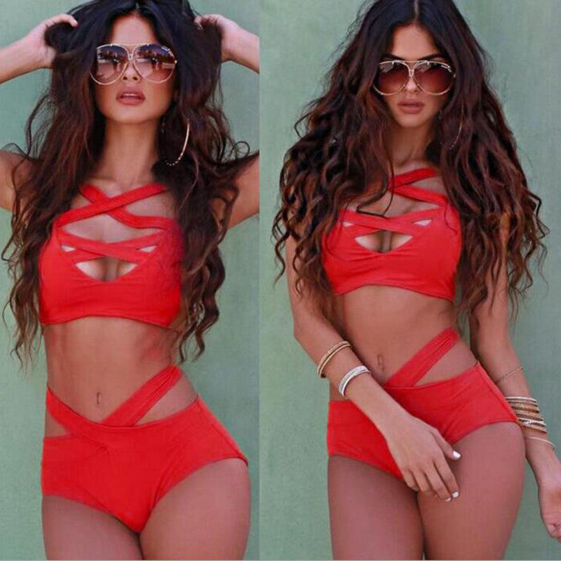 Sexy Plus Size 2XL Beach Swimwear Hollow Out Bandage Two Piece Sets Lady Bodycon Jumpsuit Sunshine Summer Women Playsuit-Dollar Bargains Online Shopping Australia