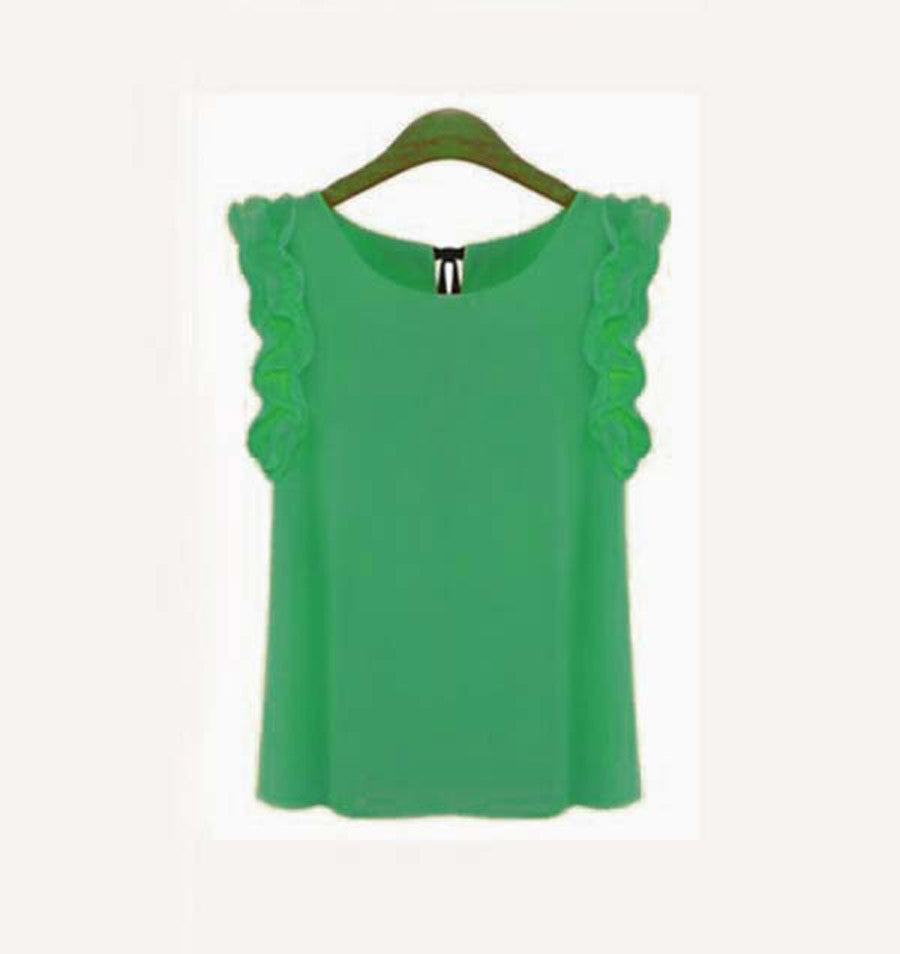 Womens Blouses Chiffon Shirts O-neck Lotus Leaf Pullover Lacing Bow Size S-XL-Dollar Bargains Online Shopping Australia