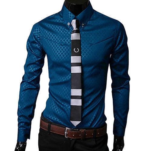 Fashion Men Argyle Luxury Business Style Slim Fit Long Sleeve Casual Dress Shirt - CelebritystyleFashion.com.au online clothing shop australia