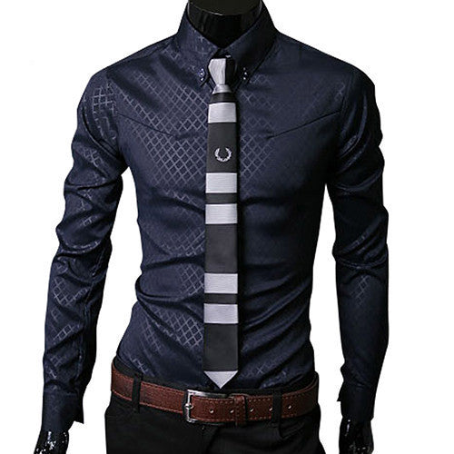 Fashion Men Argyle Luxury Business Style Slim Fit Long Sleeve Casual Dress Shirt - CelebritystyleFashion.com.au online clothing shop australia