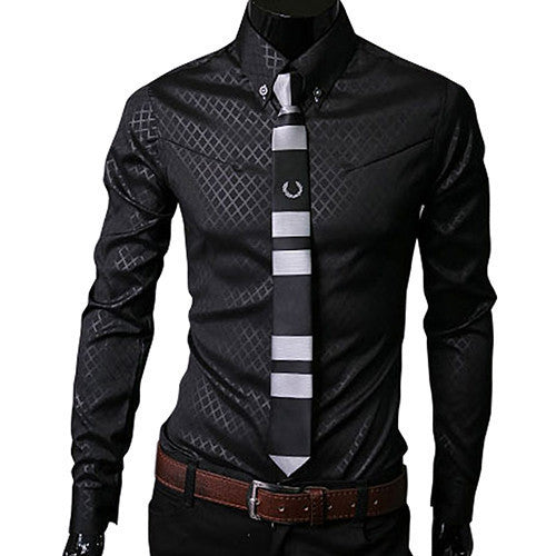 Fashion Men Argyle Luxury Business Style Slim Fit Long Sleeve Casual Dress Shirt - CelebritystyleFashion.com.au online clothing shop australia