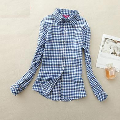 Women's Shirt Ladies Female Casual Cotton Lapel Long-Sleeve Plaid Shirt Women Slim Outerwear Blouse Tops